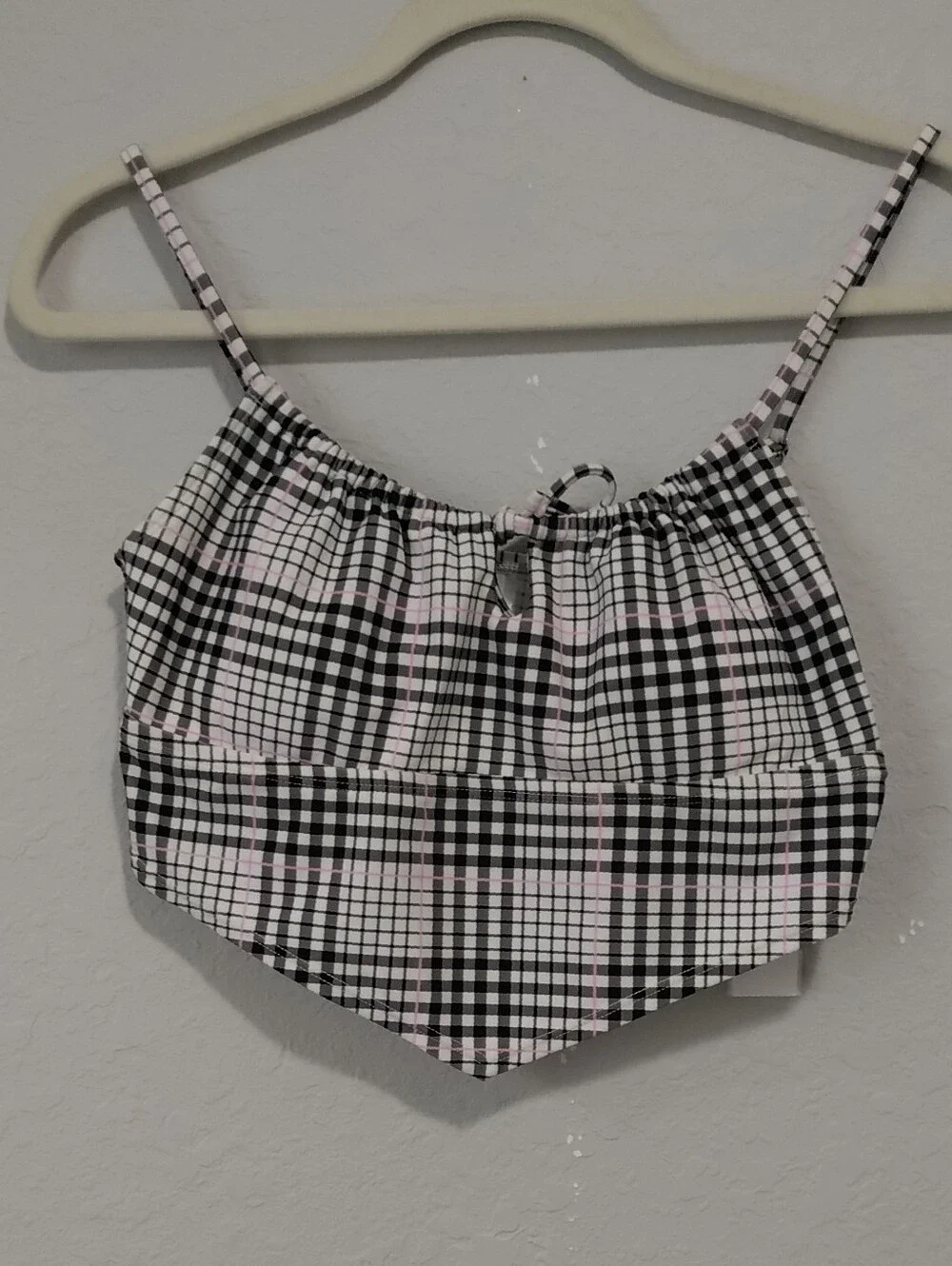 Salt + Cove Black, White and Light Pink Plaid Cropped Tank Top